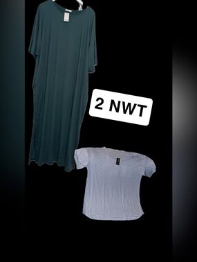 2 NWT EKOUAER WMN GRN short sleeve night dress & blue night gown short sleeve XL